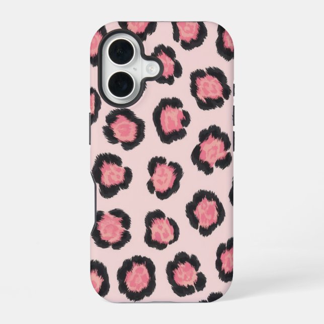 Schicker rosa Leopardenprint  iPhone 16 Hülle (Rückseite)