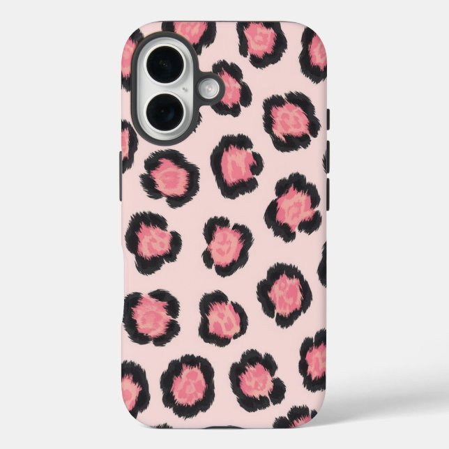 Schicker rosa Leopardenprint  iPhone 16 Hülle (Rückseite)