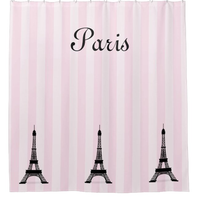 Schicker rosa Streifen Paris und schwarze Duschvorhang (Vorderseite)
