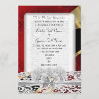 Schicker roter Damast und weiße Spitzehochzeit