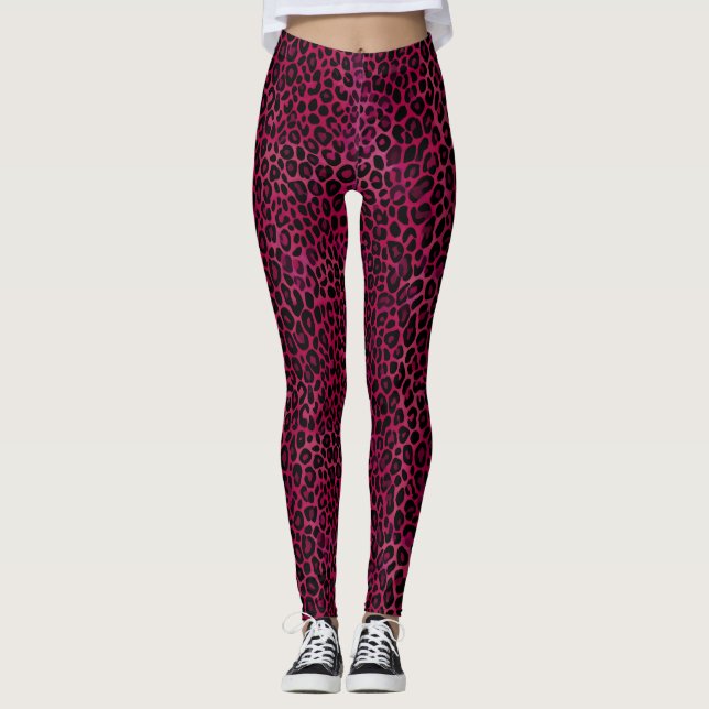 Schicker roter Schwarz-Leoparden-Druck Leggings (Vorderseite)