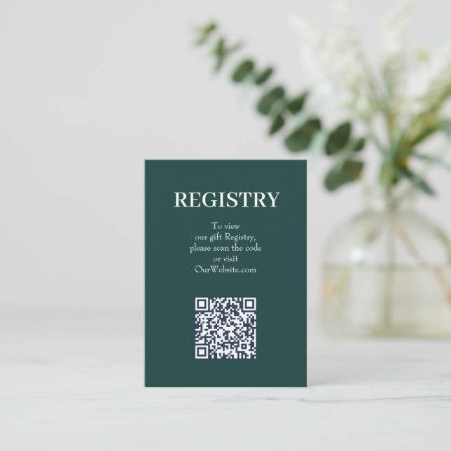 Schicker Smaragdgrüner Hochzeitswunschliste QR-Cod Begleitkarte (Stehend Vorderseite)