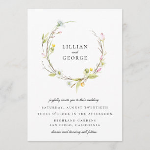 Schicker Sommer Wildblumen Kranz Hochzeit Einladung