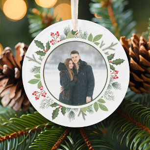 Schicker Tannenbaum-Kranz 2-seitig Paar-Foto Weihn Ornament