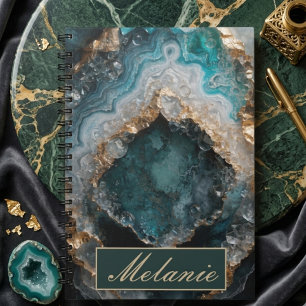 Schicker Teal Grün Gold Glitter personalisiertes N Notizblock