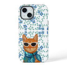 Schicker Tierkater in Sonnenbrille mit blauem Blum