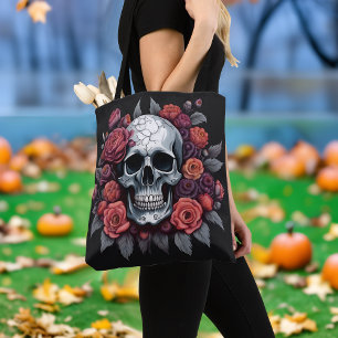 Schicker Totenkopf mit Rosen Gothic Halloween-Tasc Tasche