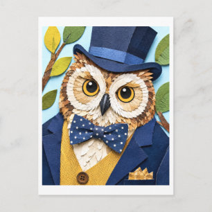 Schicker Uhu mit Zylinder Postkarte