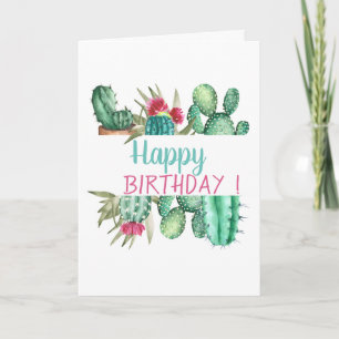 Schicker Wasserfarben-Kaktus-Geburtstag Karte