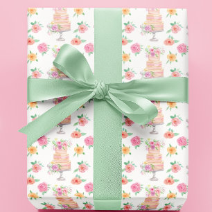 Schicker Wasserfarben-Schichttorte mit Rosenmuster Geschenkpapier