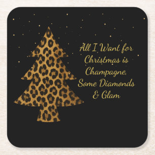 Schicker Weihnachts-Leoparden-Baum-Design Rechteckiger Pappuntersetzer