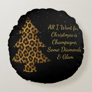 Schicker Weihnachts-Leoparden-Baum-Design Rundes Kissen