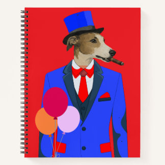 Schicker Windhundhund in blauem Anzug Notizbuch