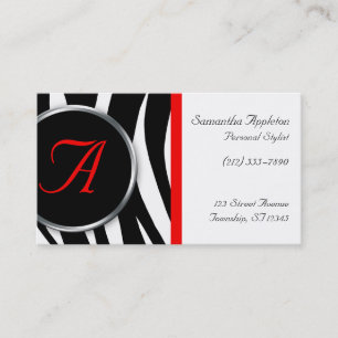 Schicker Zebra-Druck-rote Monogramm-Visitenkarten Visitenkarte