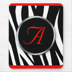 Schicker Zebra-Druck-rotes Monogramm mousepad
