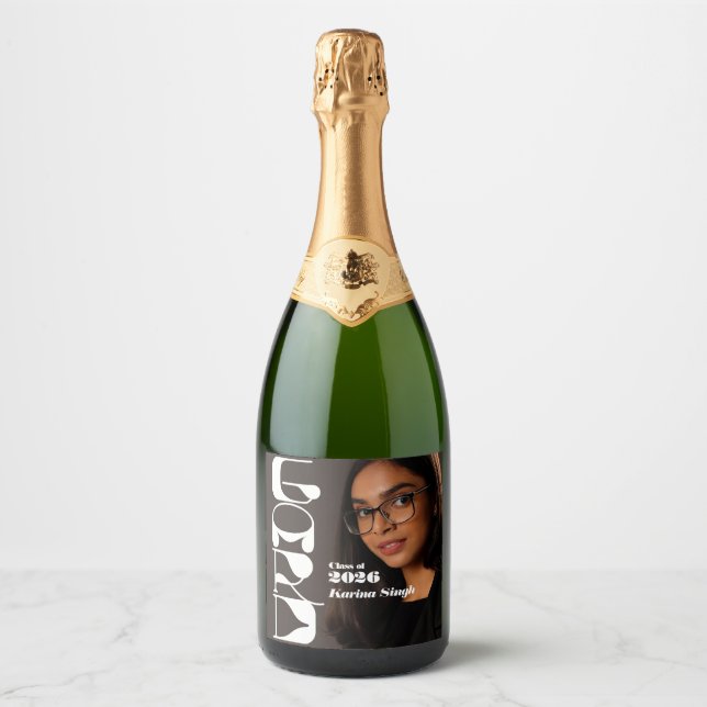 Schickes Abschlussfoto Champagner Etikett | Cla (Vorderseite)