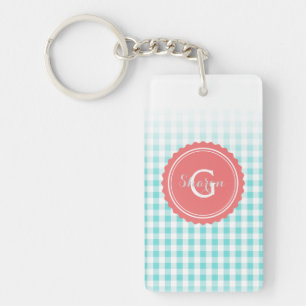 schickes adrettes Türkisgingham-Mustermonogramm Schlüsselanhänger