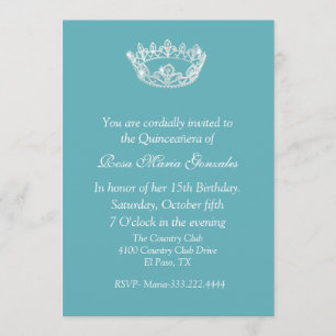 Schickes Aqua-blaue Krone Quinceañera Einladung