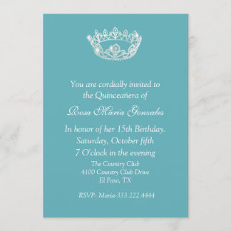 Schickes Aqua-blaue Krone Quinceañera Einladung
