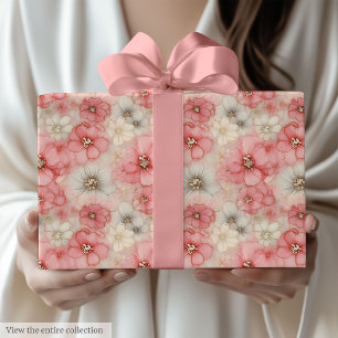 Schickes Aquarell-Rosa- und Gold-Blumenmuster zum Geschenkpapier