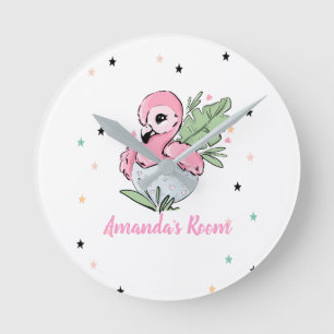 Schickes Baby Flamingo, Sterne, Prinzessin Runde Wanduhr