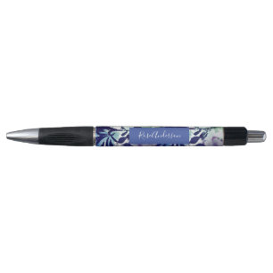 Schickes Blau Lila Florales Schriftbild Kugelschreiber