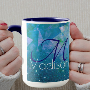 Schickes blau rosa Ombre Glitter Monogramm Tasse
