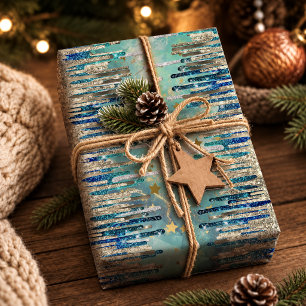 Schickes Blau Türkis Gold Glitter-Tropfen Geschenkpapier