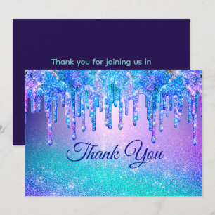 Schickes blau violett ombre tropfender Glitter Dankeskarte