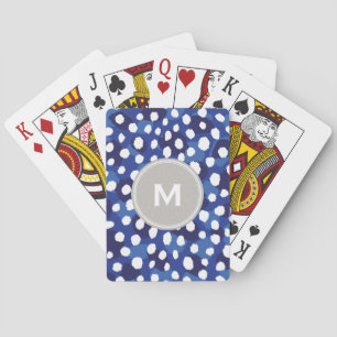 Schickes blau-weißes Cheetah-Druck-Monogramm Spielkarten