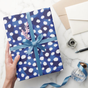 Schickes blau-weißes Cheetah-Print-Monogramm Geschenkpapier