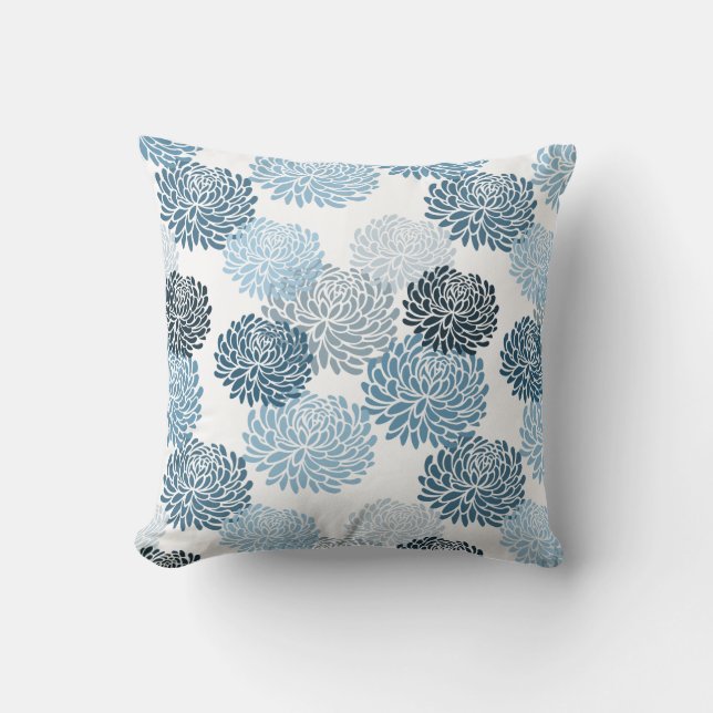 Schickes blaues Blumen Kissen (Vorderseite)