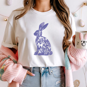 Schickes Blaues Kaninchen-Silhouette-T-Shirt; Flor T-Shirt
