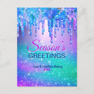 Schickes blaues Ombre-Glitter-Tropfen Weihnachten Postkarte