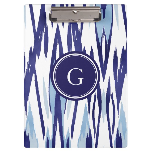 Schickes blaues und weißes Aquarell ikat Muster Klemmbrett (Vorderseite)