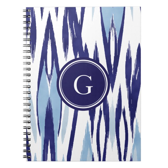 Schickes blaues und weißes Aquarell ikat Muster Notizblock (Vorderseite)