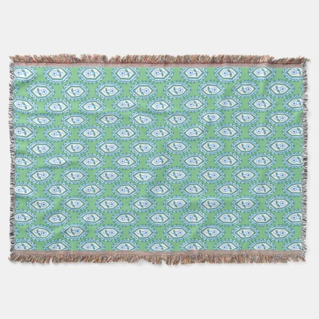 Schickes Blaues Vintage-Periwinkle-Blumenmuster Decke (Vorderseite)