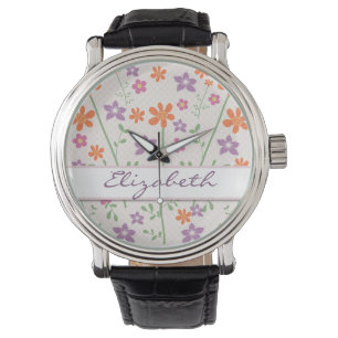 Schickes Blumenmuster-Entwurfs-Monogramm Armbanduhr