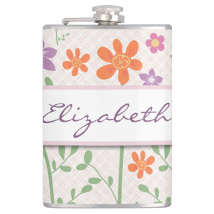 Schickes Blumenmuster-Entwurfs-Monogramm Flachmann