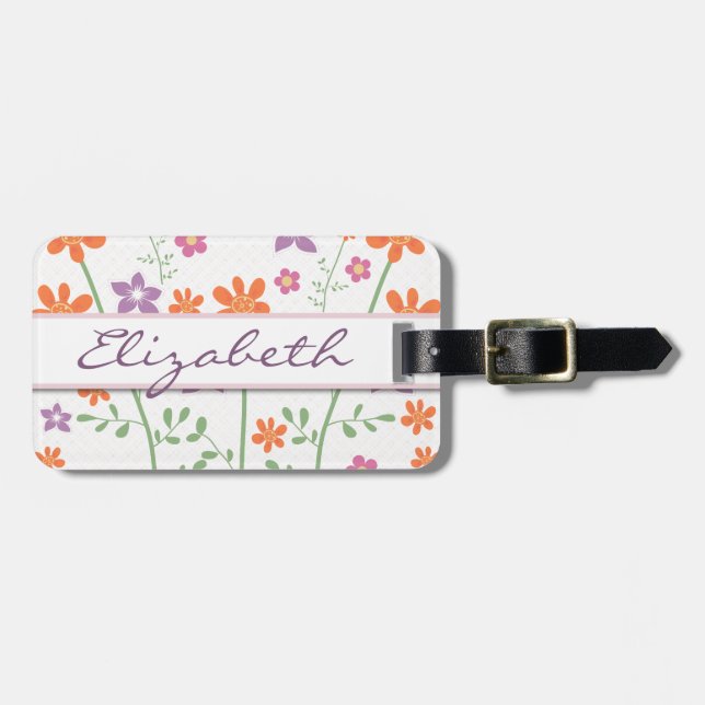 Schickes Blumenmuster-Entwurfs-Monogramm Gepäckanhänger (Vorderseite horizontal)
