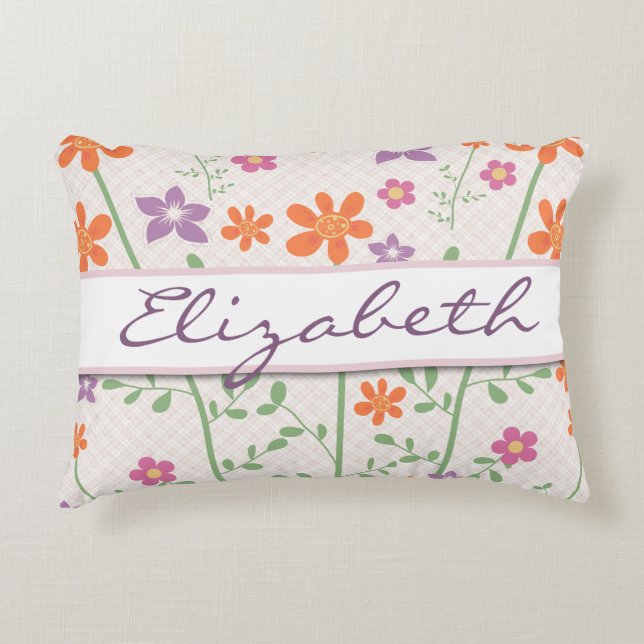 Schickes Blumenmuster-Entwurfs-Monogramm Zierkissen (Vorderseite)