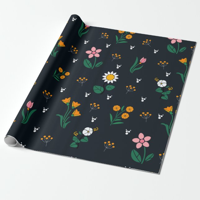 Schickes Blumenmuster Geschenkpapier (Ungerollt)