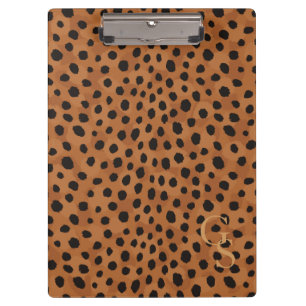 Schickes braunes Cheetah-Druck-Monogramm Klemmbrett