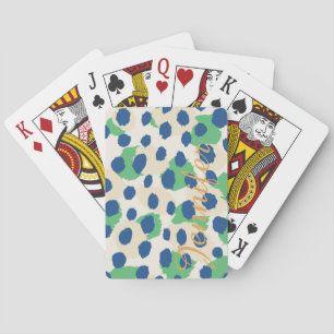 Schickes buntes grün-blaues Geparddruckmonogramm Spielkarten