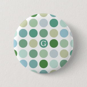 Schickes buntes grünes Tupfenmustermonogramm Button