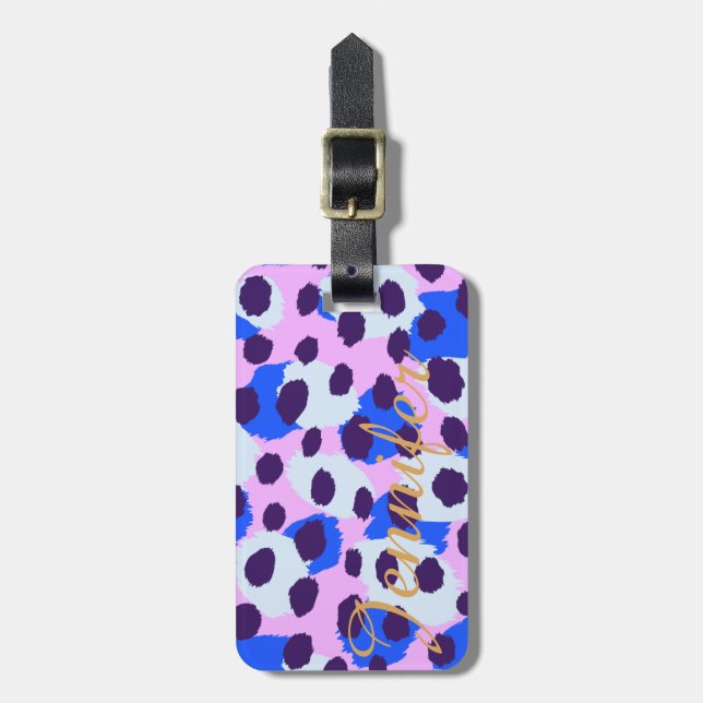 Schickes buntes rosa blaues Geparddruckmonogramm Gepäckanhänger (Vorderseite vertikal)
