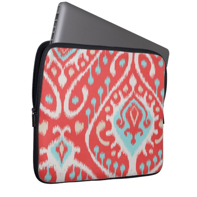 Schickes elegantes Rot und Türkis Stammes- ikat Laptopschutzhülle (Vorne Rechts)
