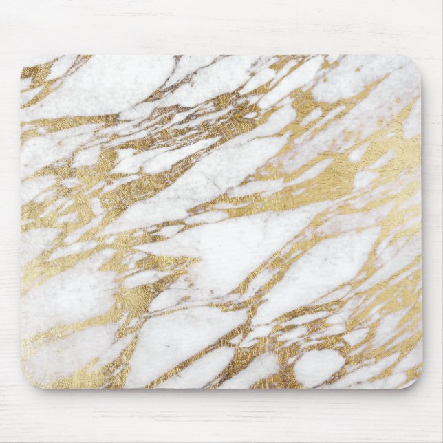 Schickes elegantes Weiß und Goldmarmormuster Mousepad (Vorne)
