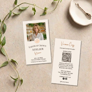 Schickes erdige Creme-Haar-Atelier-Foto-Logo QR Visitenkarte