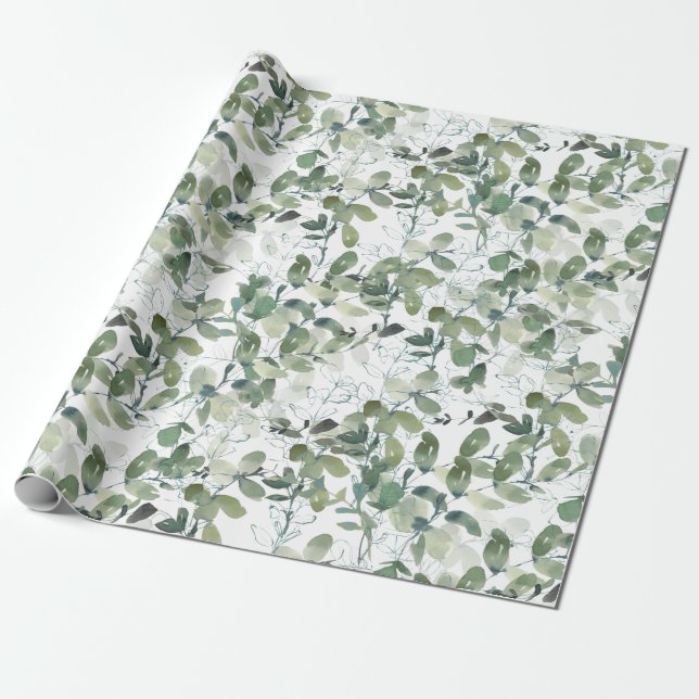 Schickes Eukalyptus-Muster Geschenkpapier (Ungerollt)